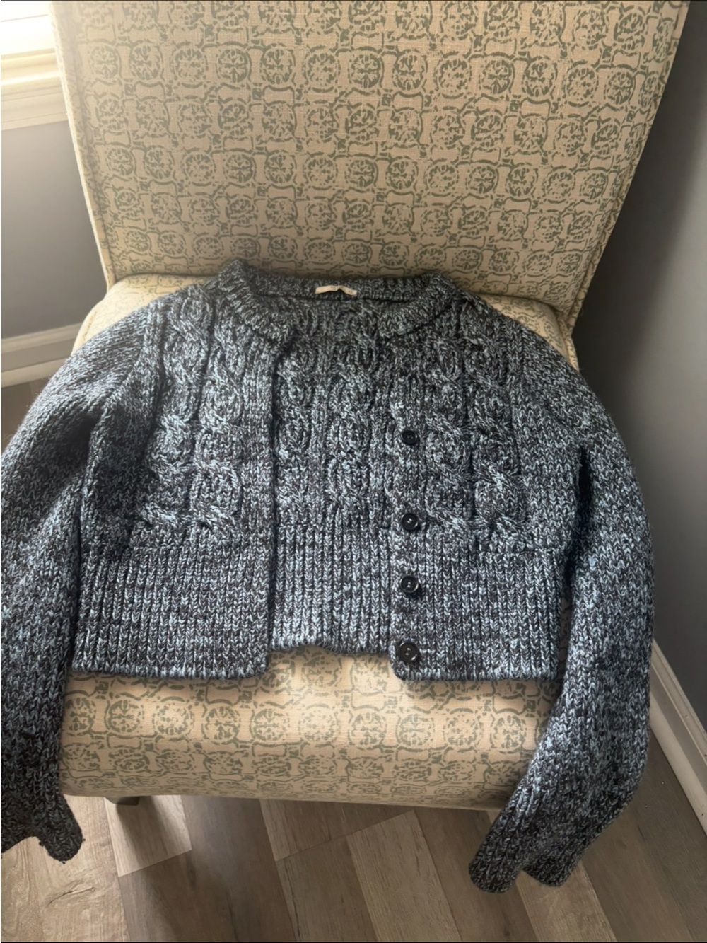 Prada Chunky Gray Cable-Knit Button-Front Women's Sweater